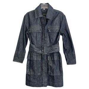 Banana Republic Liya Denim Trench Coat Womens Small Wide Belt Pockets Capsule